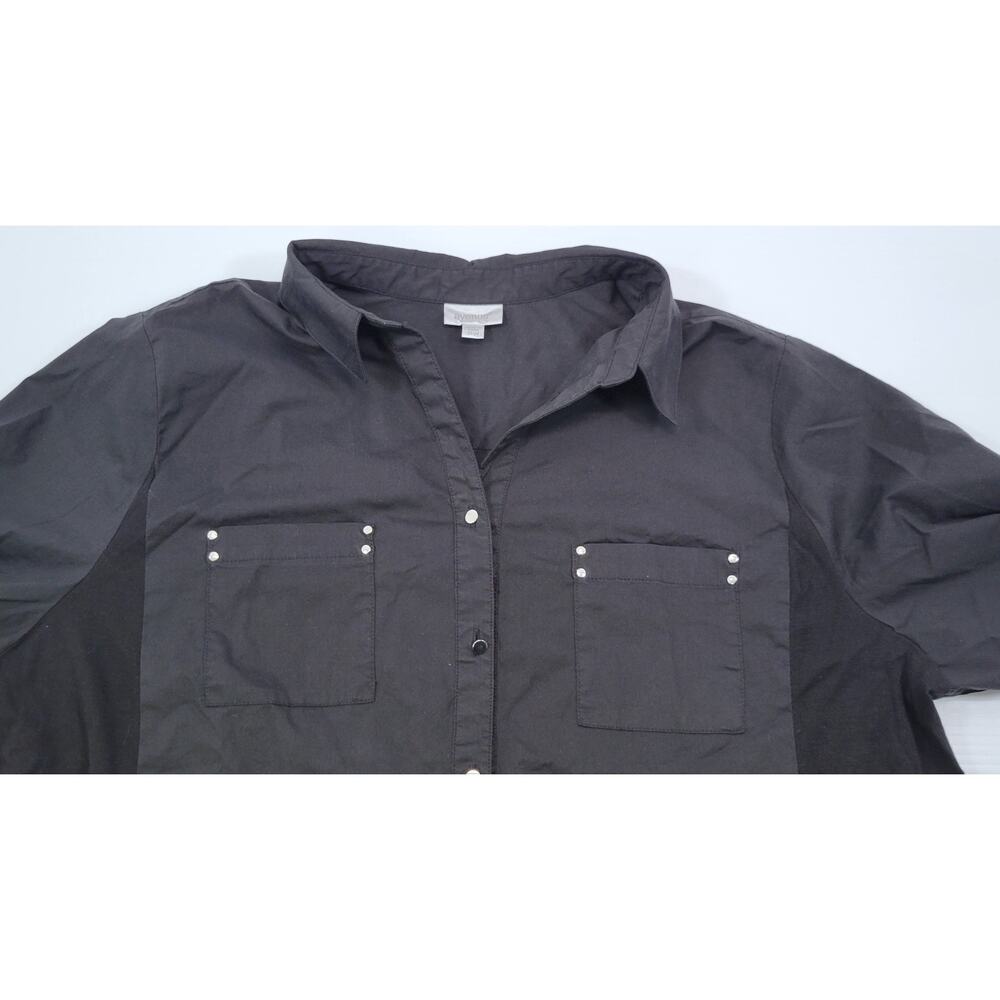 G) Avenue Woman Black 3/4 Sleeve Button Down Shirt 22/24 - Picture 7 of 11